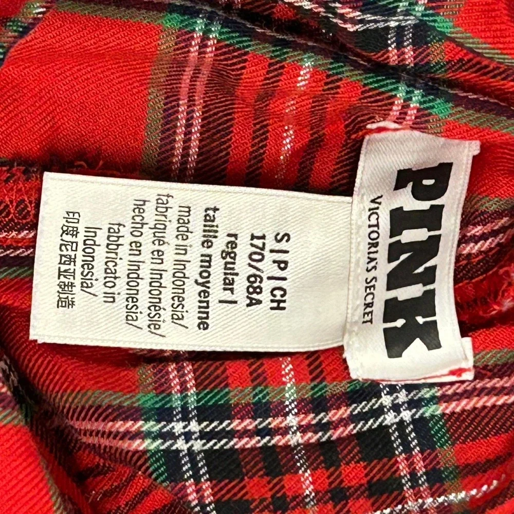 Victoria's Secret PINK Pajama Pants Womens Size Small Red Plaid Velvet Tie Sleep